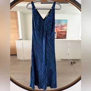 NWT Gold Hawk Midi Striped Satin Cocktail Slip Dress Blue, Navy, Black Small